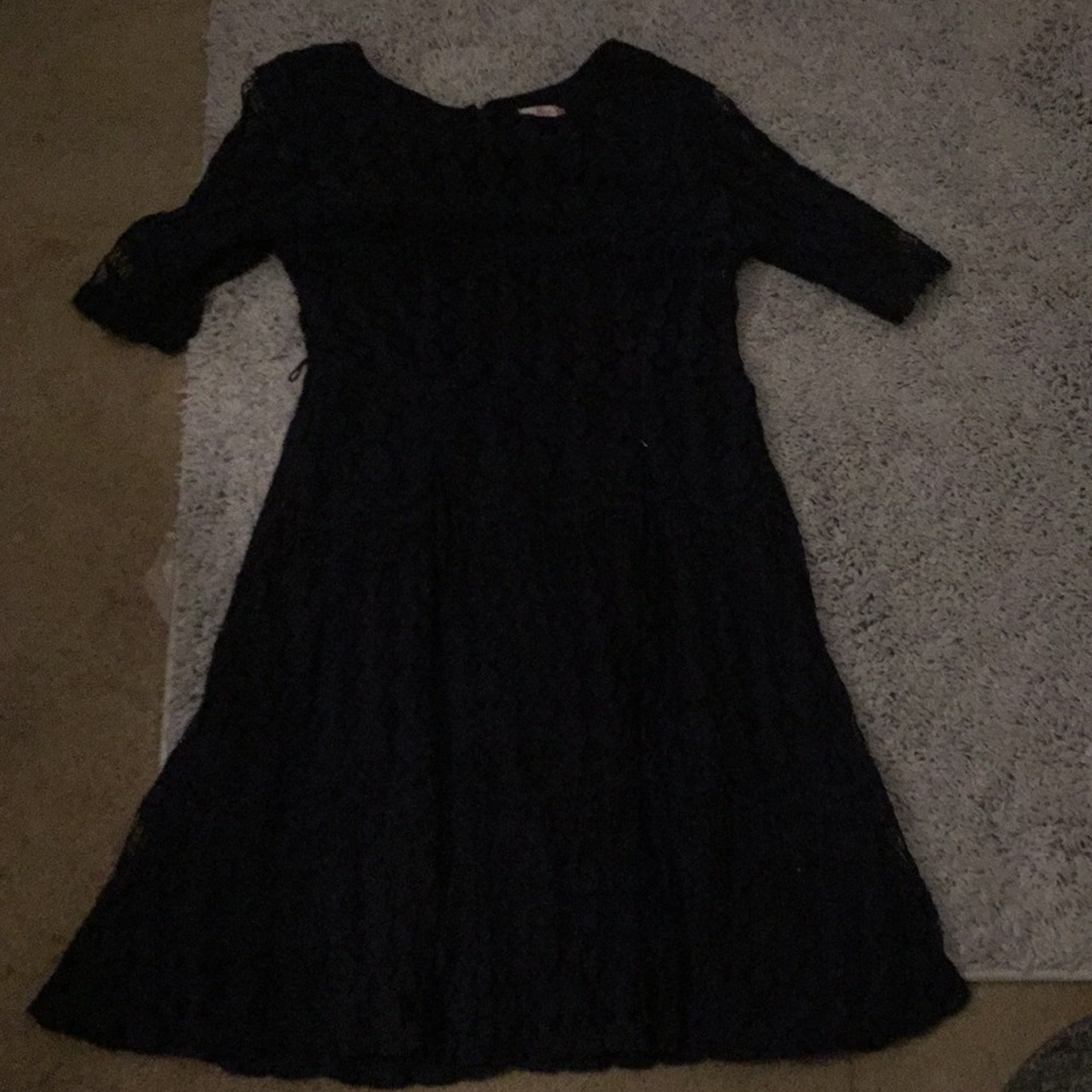 A navy blue floral laced dress